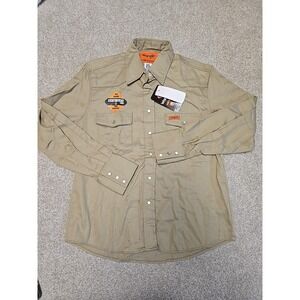 Wrangler Womens FR HRC2 Long Sleeve Tan Denim‎ Shirt with Pearl Snaps Sz M New
